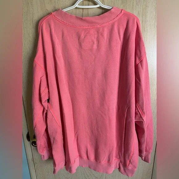 Aerie Neon Pink V-Neck Distressed Super Oversized Sweatshirt. Women's L READ - Picture 7 of 10